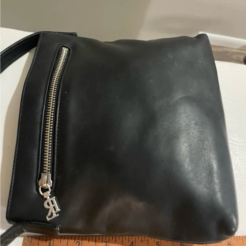 Vintage Ralph Lauren Black Leather Crossbody Shoulder Bag Y2K Silver Logo - Picture 5 of 14